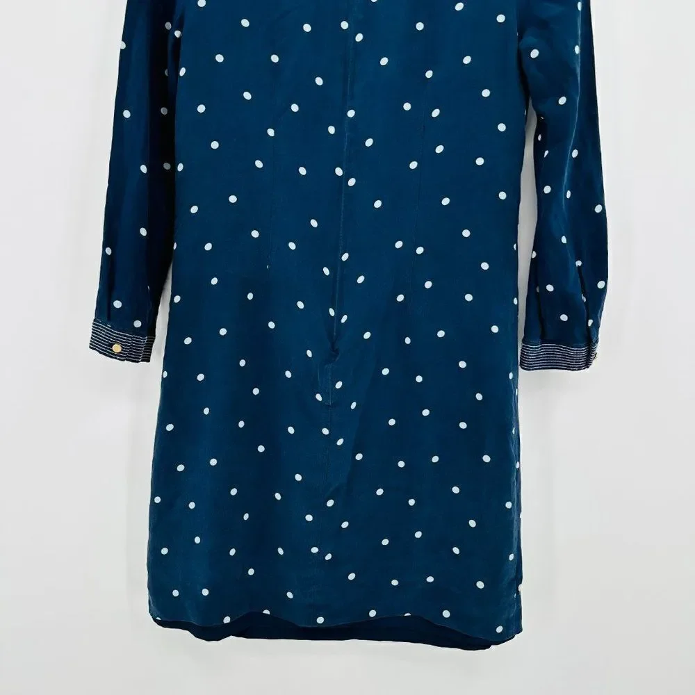 J. Crew Size 00 Navy Blue & White Polka Dot 100% Silk 3/4 Sleeve Shift Dress
